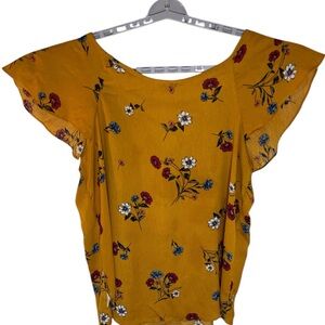 Open Back Floral Mustard Women's Top Sz 2X